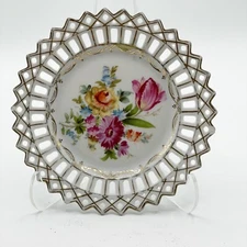 Erdmann Schlegelmilch ES Prussia Porcelain Dresden Flowers Reticulated Plate 8.5