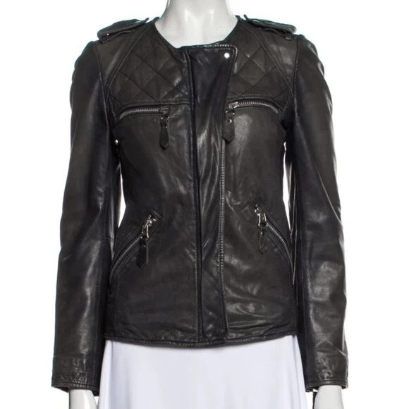 Isabel Marant Étoile Kady Chaqueta Acolchada de Cuero de Cordero Negra Lavada Diseñador 2 XS Foto 3 de 4