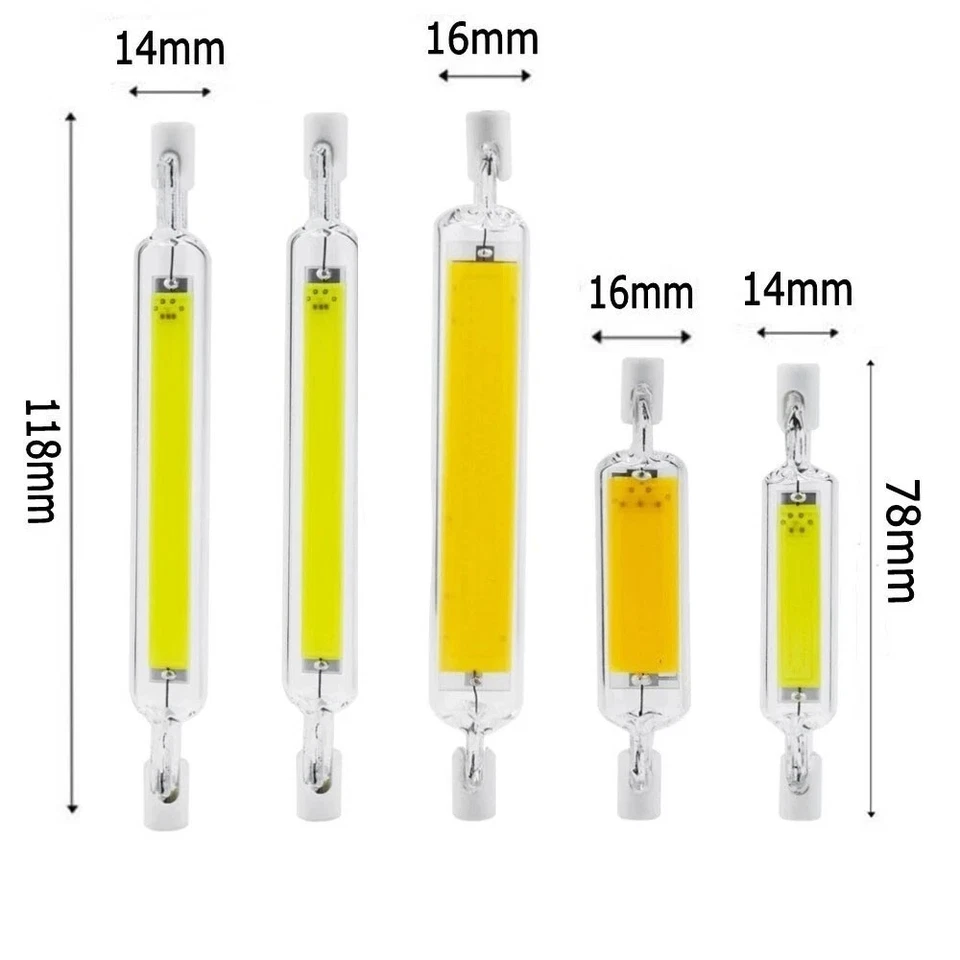 1x R7S 5W 10W 20W 30W 40W LED tubo di vetro lampadina COB 78mm 118mm lampada mais - Immagine 2 di 4