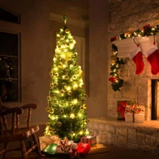 6Ft PVC Artificial Pencil Christmas Tree Slim Stand Green for Indoor or Outdoor