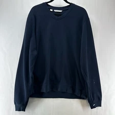 Cutter & Buck Sweater Men Sz M V-Neck Long Sleeve Pullover Ribbed Knit Navy Blue