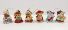 Vintage JASCO Caring Critter CHIMERS Set of 6 Bisque Porcelain Bells Ornaments