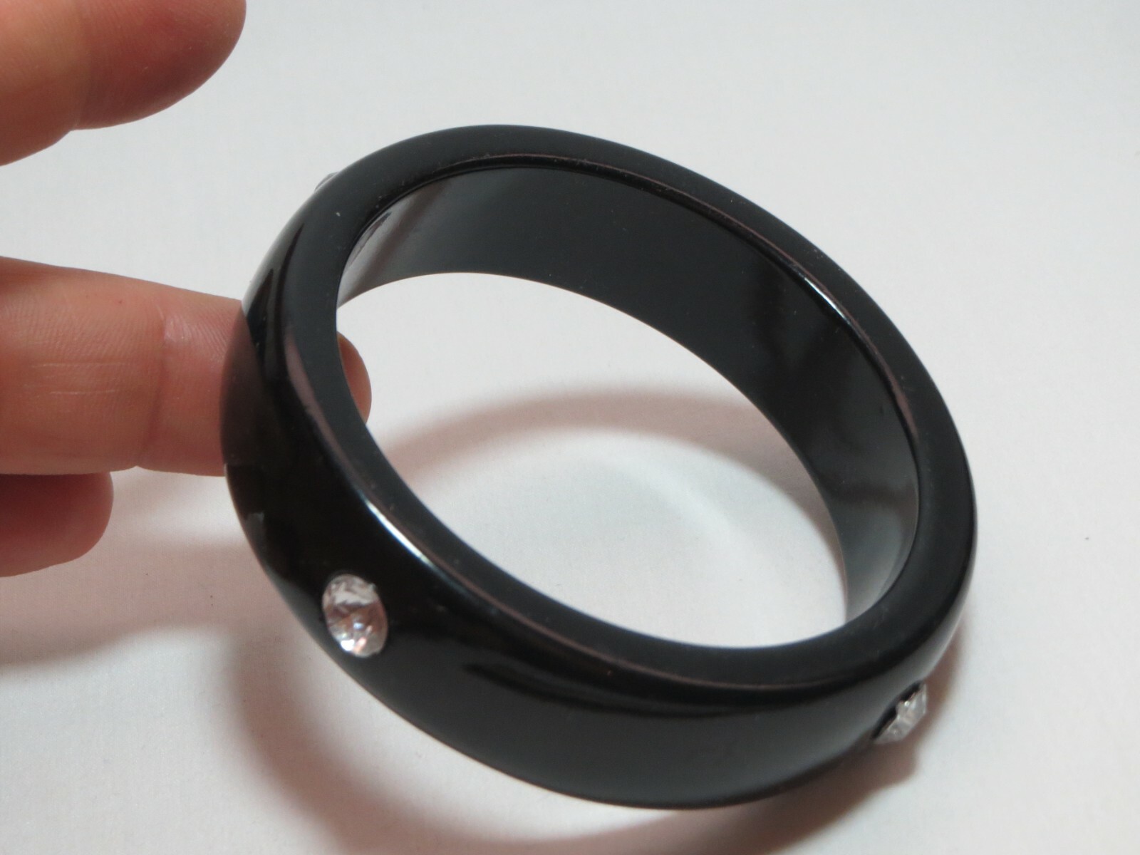 Solid Black Chunky Lucite Rhinestone Bangle Brace… - image 2
