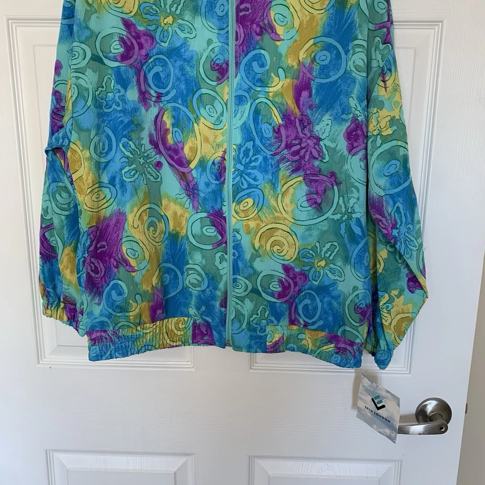 Chaqueta cortavientos Erin London vintage colorida años 80’s para mujer talla grande nueva Foto 3 de 4