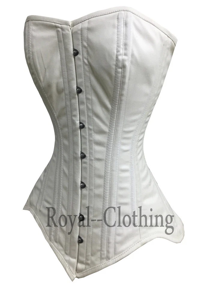 Heavy Duty Double Steel Boned Long Line Overbust waist Trainer Cotton Corset - Image 3 of 4
