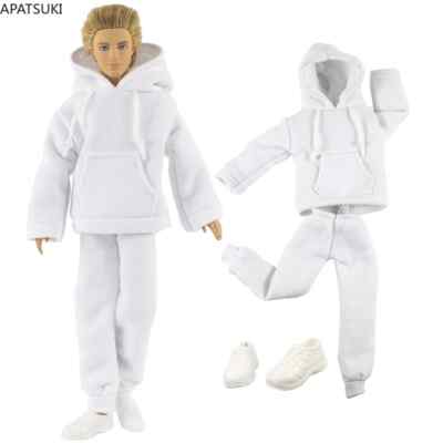 White Casual Wear Clothes Set For 12'' Boy Doll Outfits Hoodies Trousers Shoes