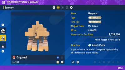 SHINY GARGANACL 6IV Battle Ready Per Pokémon Scarlatto E Violetto