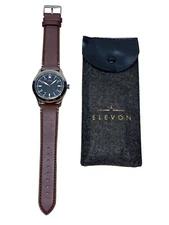 New Elevon Hanson Men's Watch Black Face Brown Leather Strap  Water Resistance