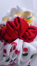 3-Pack Fruit-Inspired Scrunchies   Cherry, Lemon  Red Ribbed  Soft Oversized