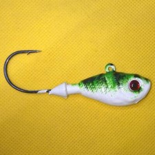 10 Custom Paint Ultra Minnow Jigs W/EYES + Spro Swivel WHITE GREEN BLACK