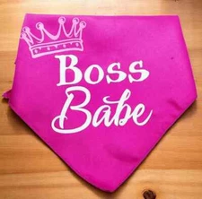 Medium Pink Boss Babe with Crown Dog Bandana Scarf - Dog Clothes