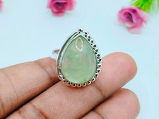 Natural Green Prehnite Women Ring 925 Sterling Silver Handmade Jewelry Gift Her