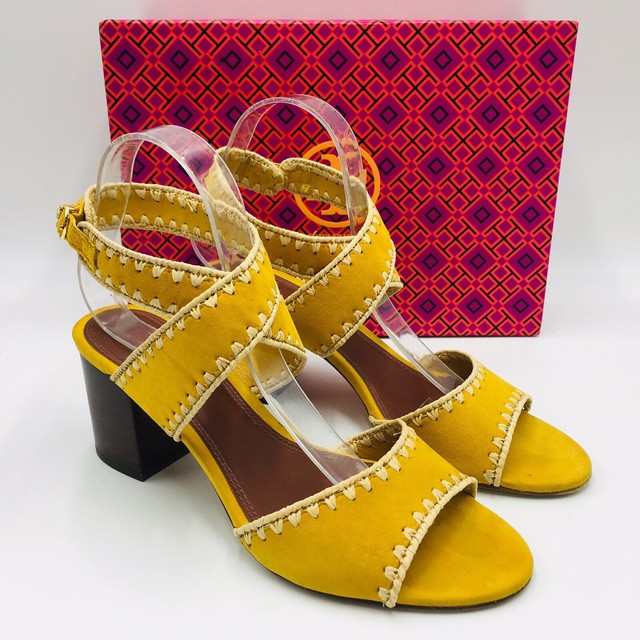 Tory Burch Women's Arianne Suede Block Heel Ankle Wrap Sandal Size 10 Yellow | eBay