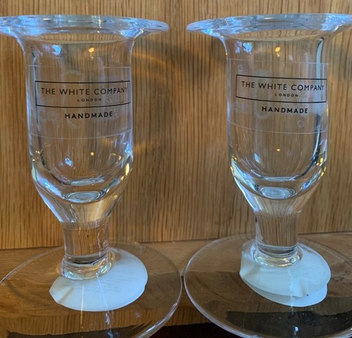 Candlestick Holders Set Of 2 Clear Glass 3 1/4 inches Made for The White Company - Picture 3 of 6
