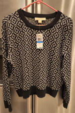 Michael Kors Women's Knit Sweater All Over Logo Silver Black Size XL - New