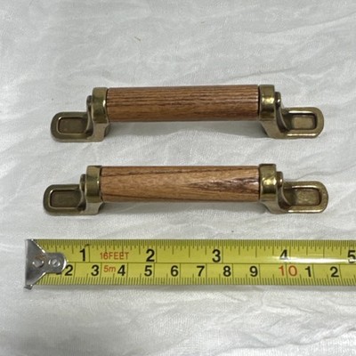 KBC Brass & Wood Vintage Cabinet Handle Pulls 4in 3in CTC Set of 2