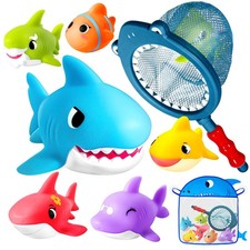 No Hole Bath Toys for Kids - Shark Bath Toys Set with Bath Net & Storage - Fl...