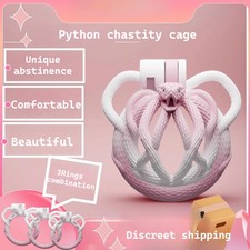 Cobra Sissy Male Chastity Cage Device Abstinence Restraint CB Lock with 3 Rings