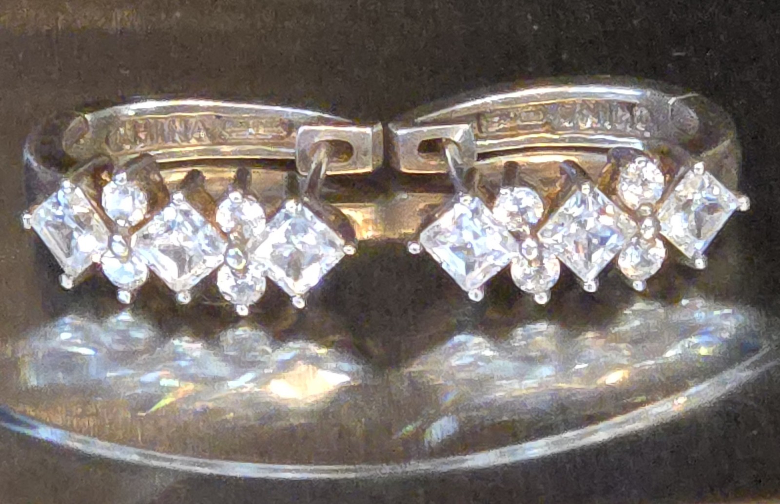 Sterling Silver Huggies Earrings Cubic Zirconia Diamond Cut Sparkly Estate VTG