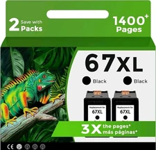 67XL Black 2-Pack Ink Cartridge for HP DeskJet 2855e 2827e 2700 2755e 4100 4255e