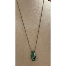 Vintage Cloisonne Vase Pendant Necklace Teal Enamel Birds Blossom Asian 