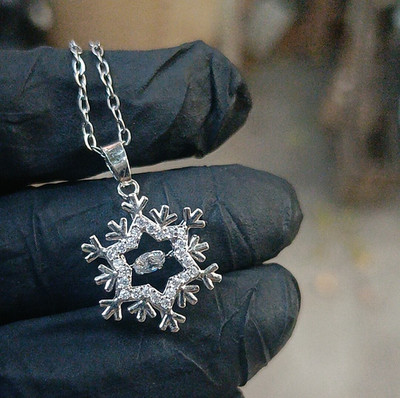 2Ct Round Lab Created Diamond Snowflake Necklace Pendant 14K White Gold Plated