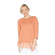 LOGO Lounge Lori Goldstein Top XS Papaya Orange French Terry Raglan NWOT