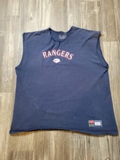 Vintage Texas Rangers Shirt Mens XXL Blue Cut Off Tank Top MLB Baseball Solid