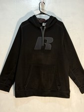 Russell Athletic Black Gray Logo Fleece Shell Pullover Hoodie Men’s Sz XL