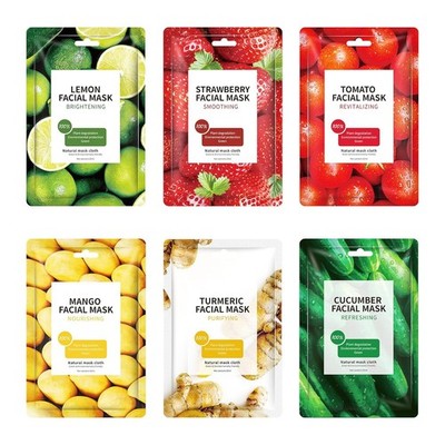 6 Pack Fruit Face Mask Hydrating Sheet Skincare Set for Women