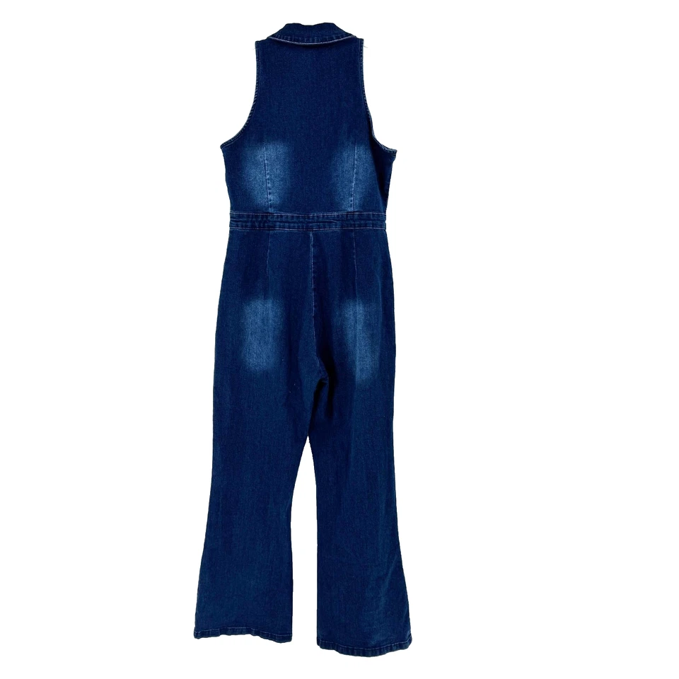 Mono vaquero retro de cintura alta con pierna acampanada XL sin mangas con cremallera vaquera para mujer Foto 2 de 4