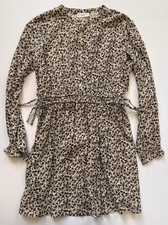 MNG Mango Girls Floral Print Dress Size 11-12 Long Sleeves Neutrals Cinch Waist
