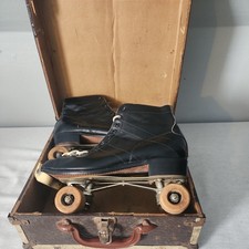 Vintage Chicago Roller Skates Black Leather Size 11 Wooden Wheels With Box