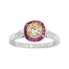Vintage Natural Yellow Diamond Red Rudy Ring Art Deco 18k white gold — photo 2