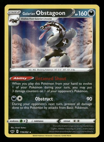 Galarian Obstagoon 119/202 Holo Sword & Shield Rare Near Mint