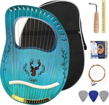 Lyre Harp 16 Strings: Mahogany Wooden Body Metal Strings Musical Instrument