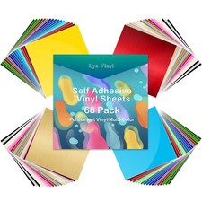 Lya Permanent Adhesive Vinyl Sheets 68 Pack 12"x12" for Cutting Machines