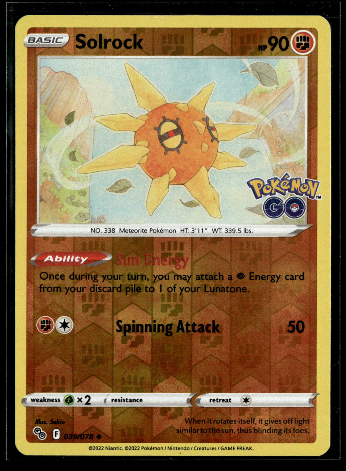 Pokemon TCG Cards Solrock 39/78 Pokemon Go Uncommon REVERSE HOLO NM