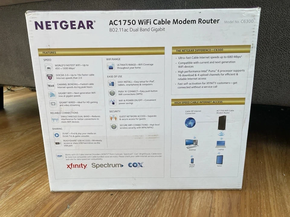 Netgear C6300 AC1750 WiFi Dual Band Cable Modem Gigabit Router Xfinity Spectrum - Image 2 of 4