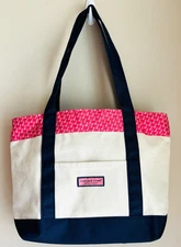 Vineyard Vines Martha's Vineyard Sailboat Print Zippered Canvas Tote Bag Purse