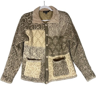 ICELANDIC DESIGN Vintage Cardigan Sweater Jacket Sz M Patchwork Wool Blend Lined