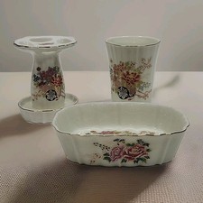 Vtg Porcelain Bathroom 3 Piece Set  Toothbrus...