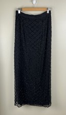CACHE Vtg 90  s Silk Fully Beaded Maxi Skirt Sz Sm Black Slit 100 Silk Flaws 