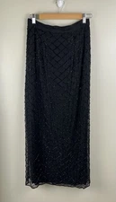 CACHE Vtg 90’s Silk Fully Beaded Maxi Skirt Sz Sm Black Slit 100% Silk (Flaws)