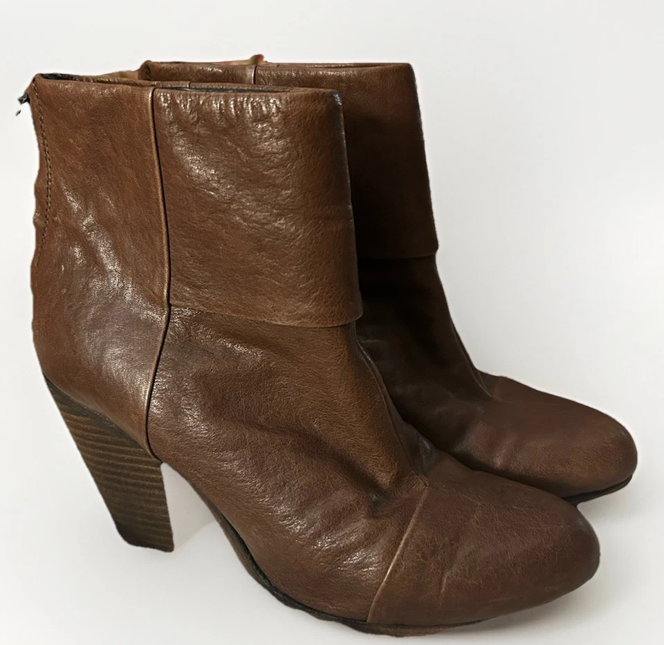 $495 Rag & Bone Newbury Bootie Boot Marrom COURO ROBUSTO ZÍPER BLOCO 38/8 - Imagem 3 de 4