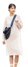 Marimekko x UNIQLO Knit Dress M Beige Long Sleeve Abstract Wave Pattern