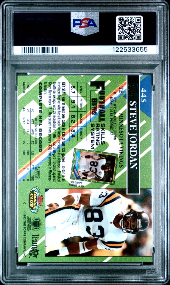 1993 STADIUM CLUB 1ST DAY ISSUE #445 STEVE JORDAN PSA 10 - Image 2 of 2