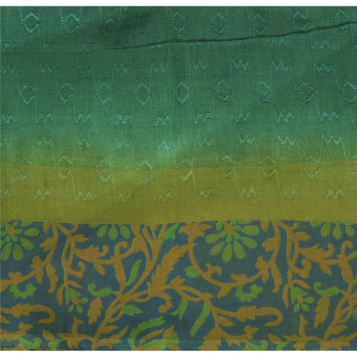Sanskriti Vintage Blue/Green Sarees Cotton Silk Block Printed Woven Sari Fabric - Picture 11 of 12