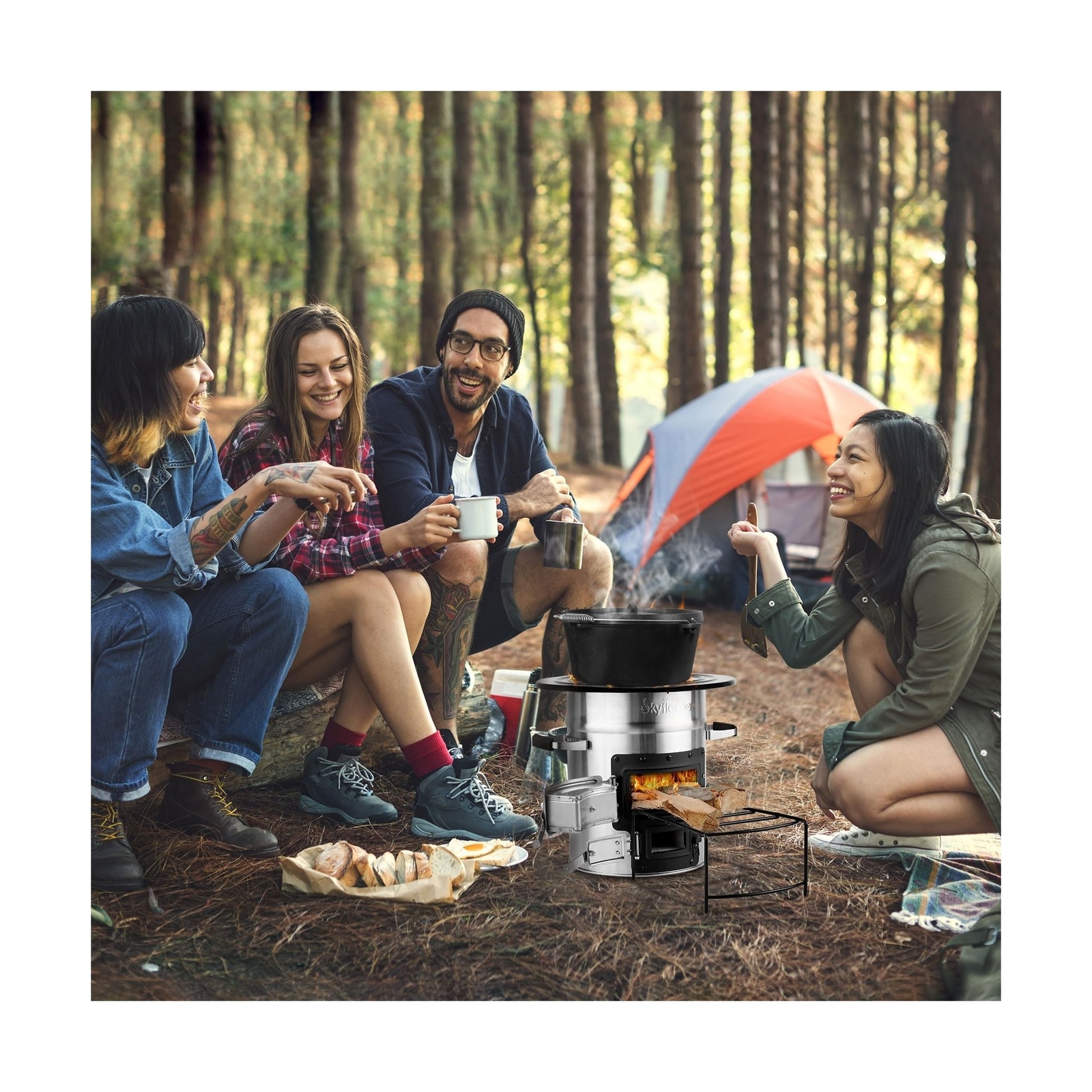 Skyflame Camping Rocket Stove, Stainless Steel Wood Burning Stove Portable Ca...