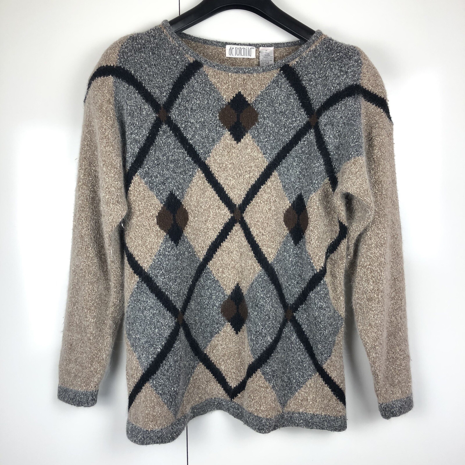 Vintage De Rotchild Womens M Sweater Geo Printed Padded Shoulders Silk Blend